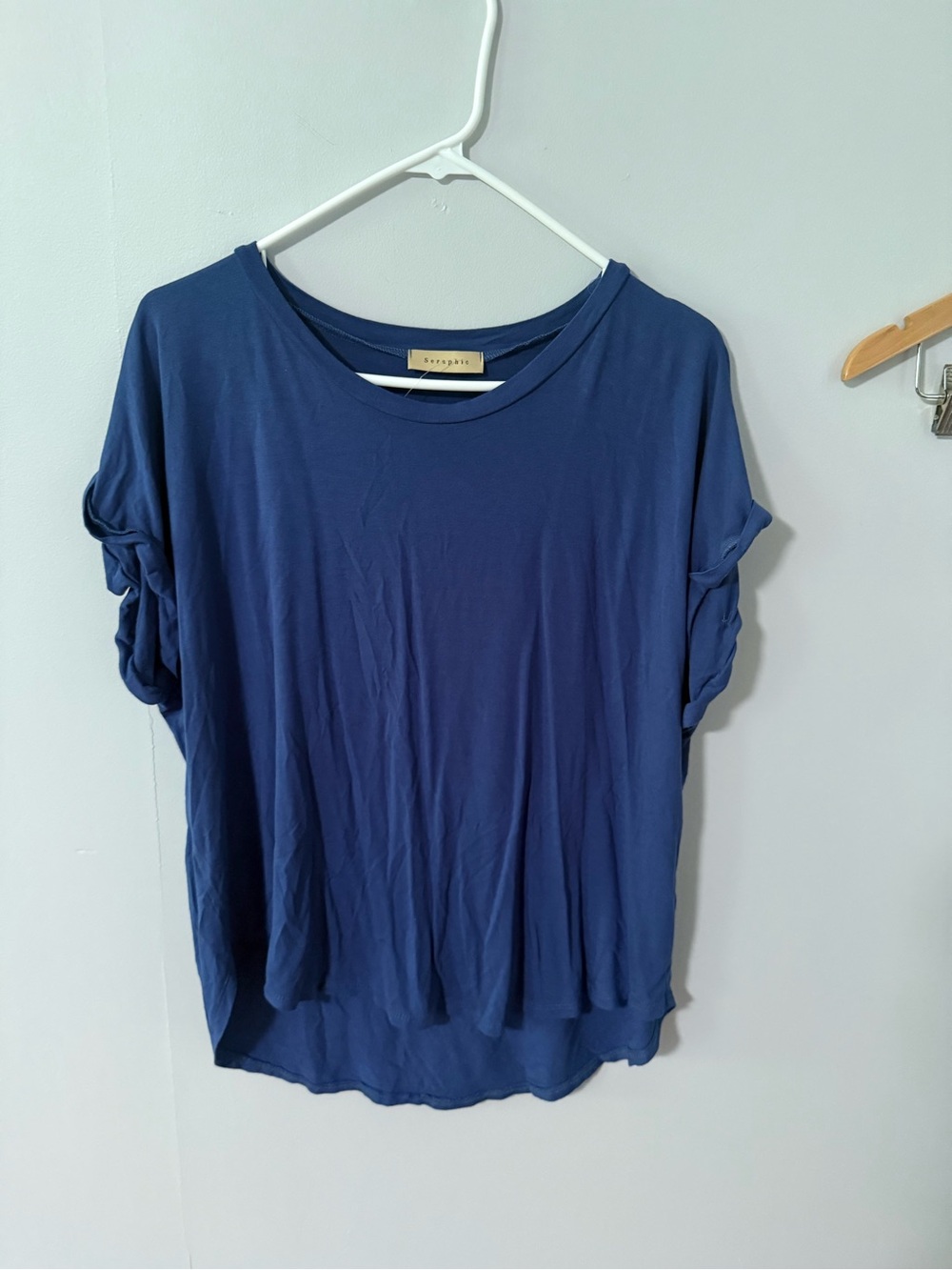Casual Navy Short-Sleeve Women's Top